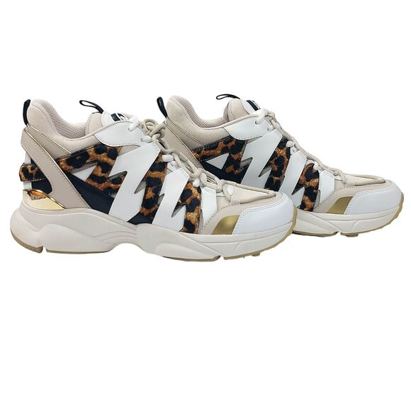 Michael Kors Sneakers Womens Sz 10 Ecru Hero Trainer Animal Print Small Air Mesh - Picture 14 of 16